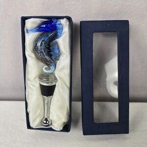 Blown Glass Murano Style Seahorse Wine Stopper Hand Made Life Bottle Gift Box